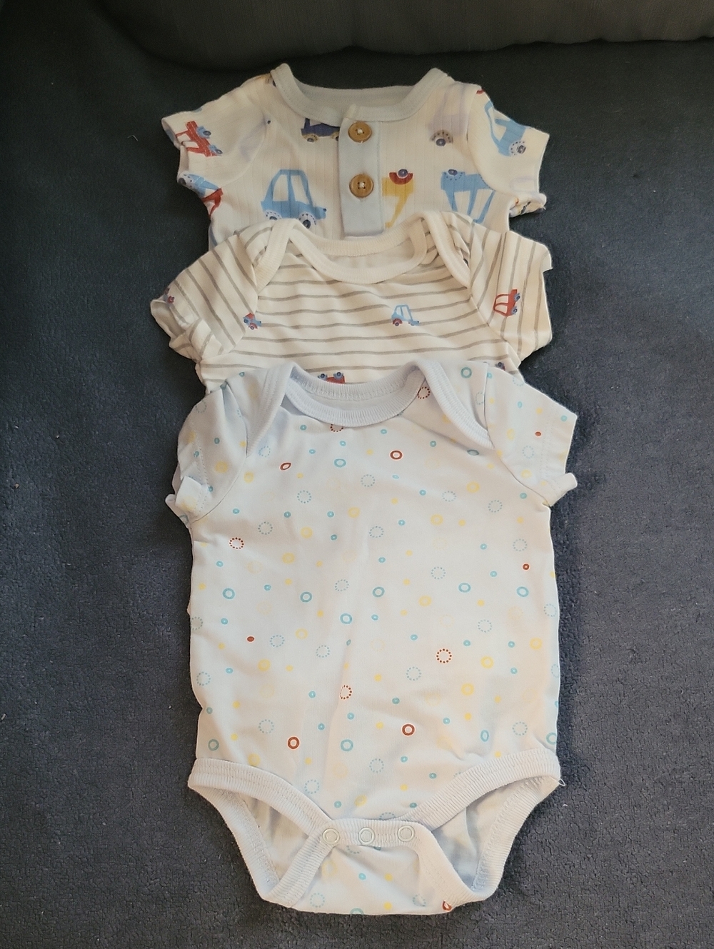 NWOT 3 Pack Sterling Baby NB Onsies Blue Truck Pattern